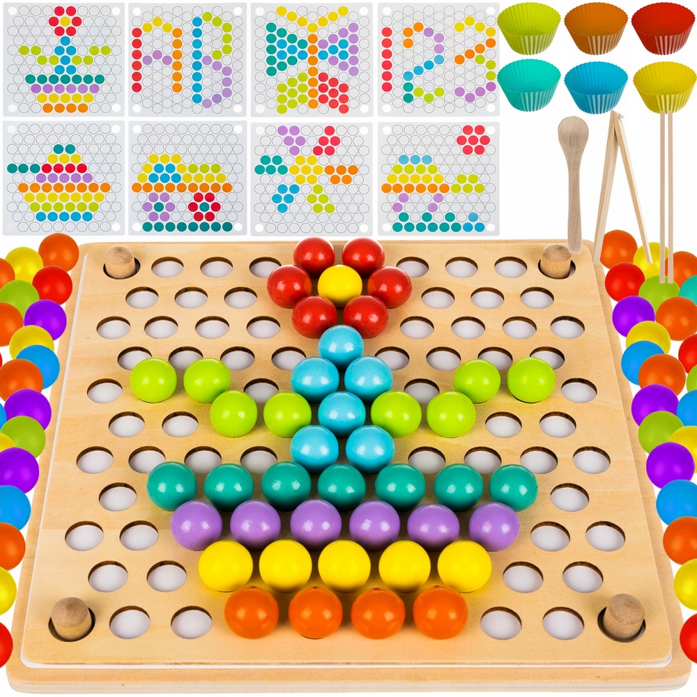 Montessori - Drevená puzzle pre deti mozaiky guľôčky loptičiek triedič