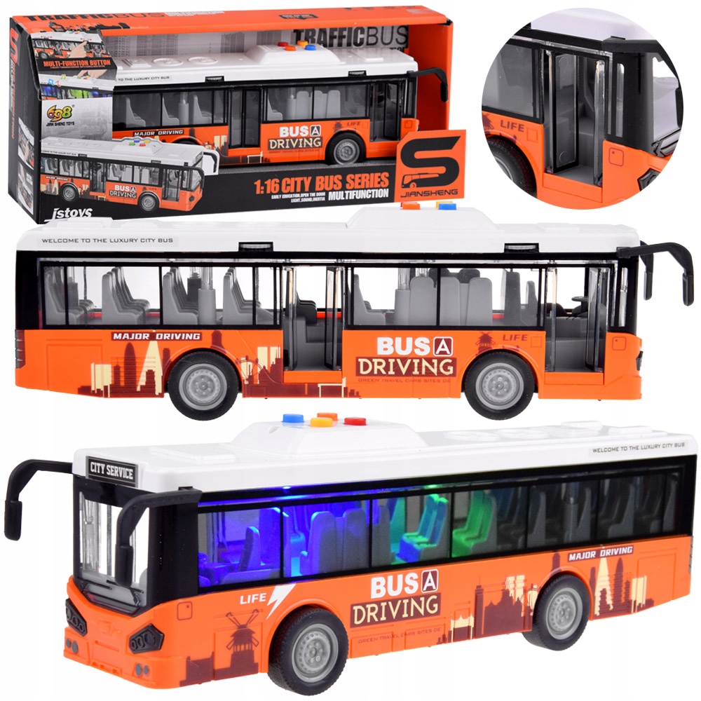 Autobus, električka - Veľký autobus zvuky svetlá otváranie dverí 1:16 ZA4634