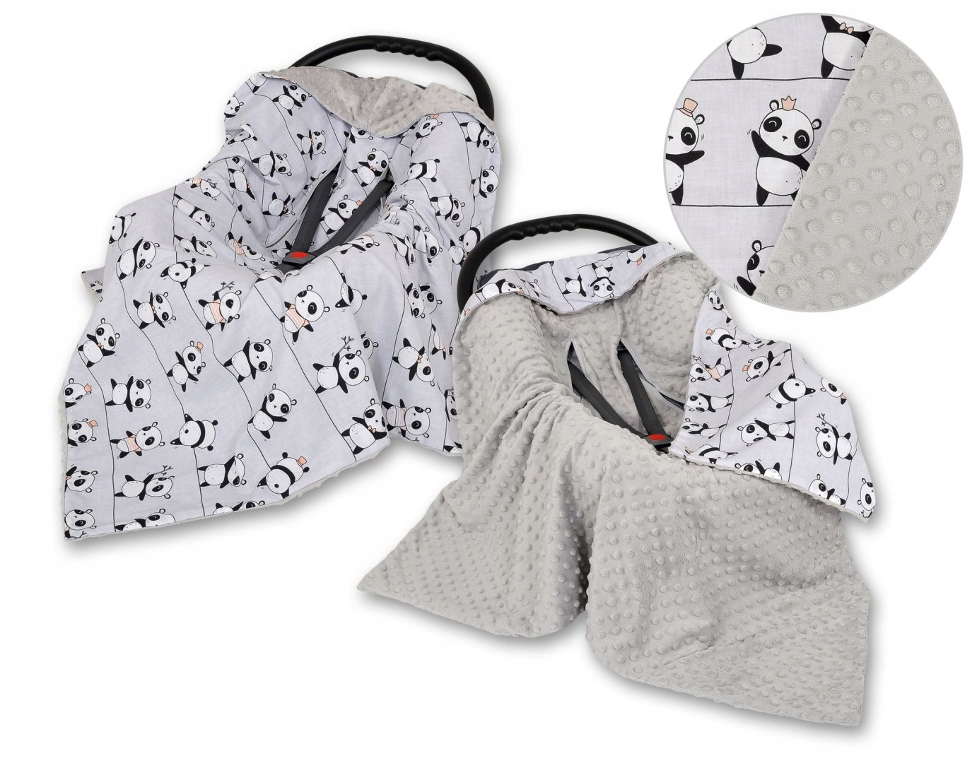 Dvojitá prikrývka pre sedadlo - pandas šedá/šedá