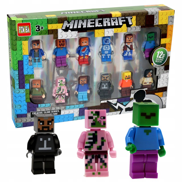 Figuríny Minecraft 12ks príslušenstvo + 2 tehly Lego