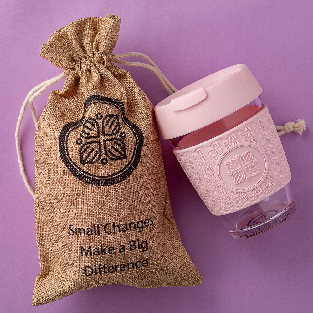 Detský desiatový box, fľaša - Funk My World Eco Glass Coffee Cup -Pink (1)