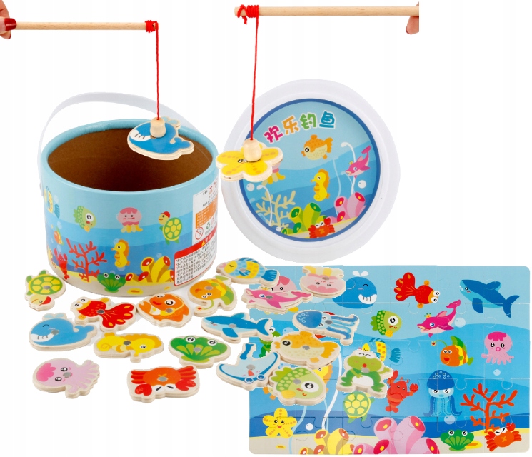 Rybárska hra rybie magneto puzzle 2 drevené tyče