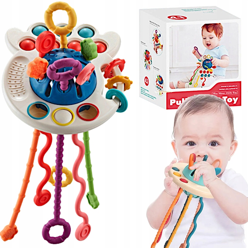 Hryzatko - Sensory Teether Montessori Toy, ktorá ťahá za dieťa.