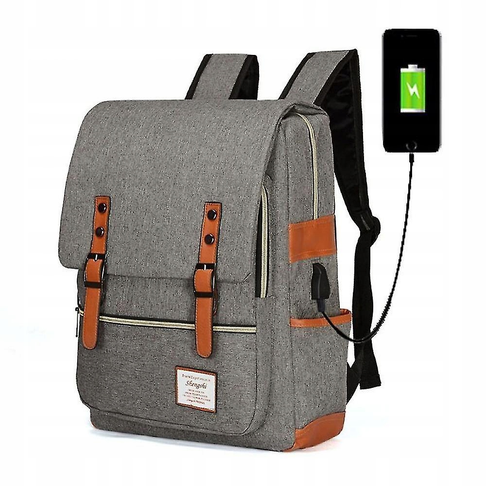 Aktovka - Gray Slim Laptop Batoh s nabíjacím portom USB