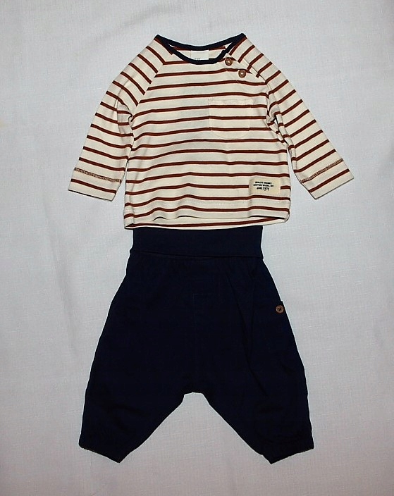 Detský komplet - Baby Set H&M 56 biela, hnedá, námornícka modrá 2 ks.