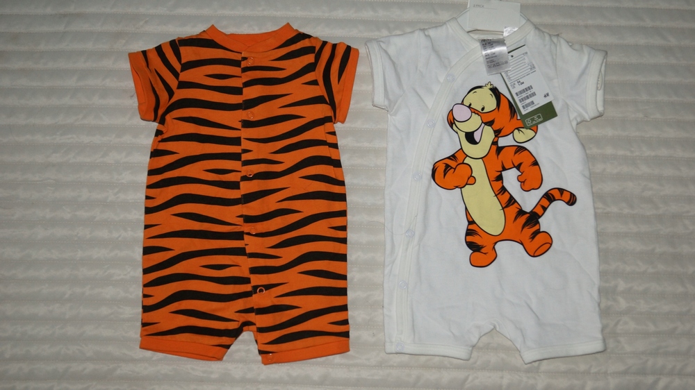 Dupačky - Baby Rampers H&M 56 biela, čierna, červená, pomarančová
