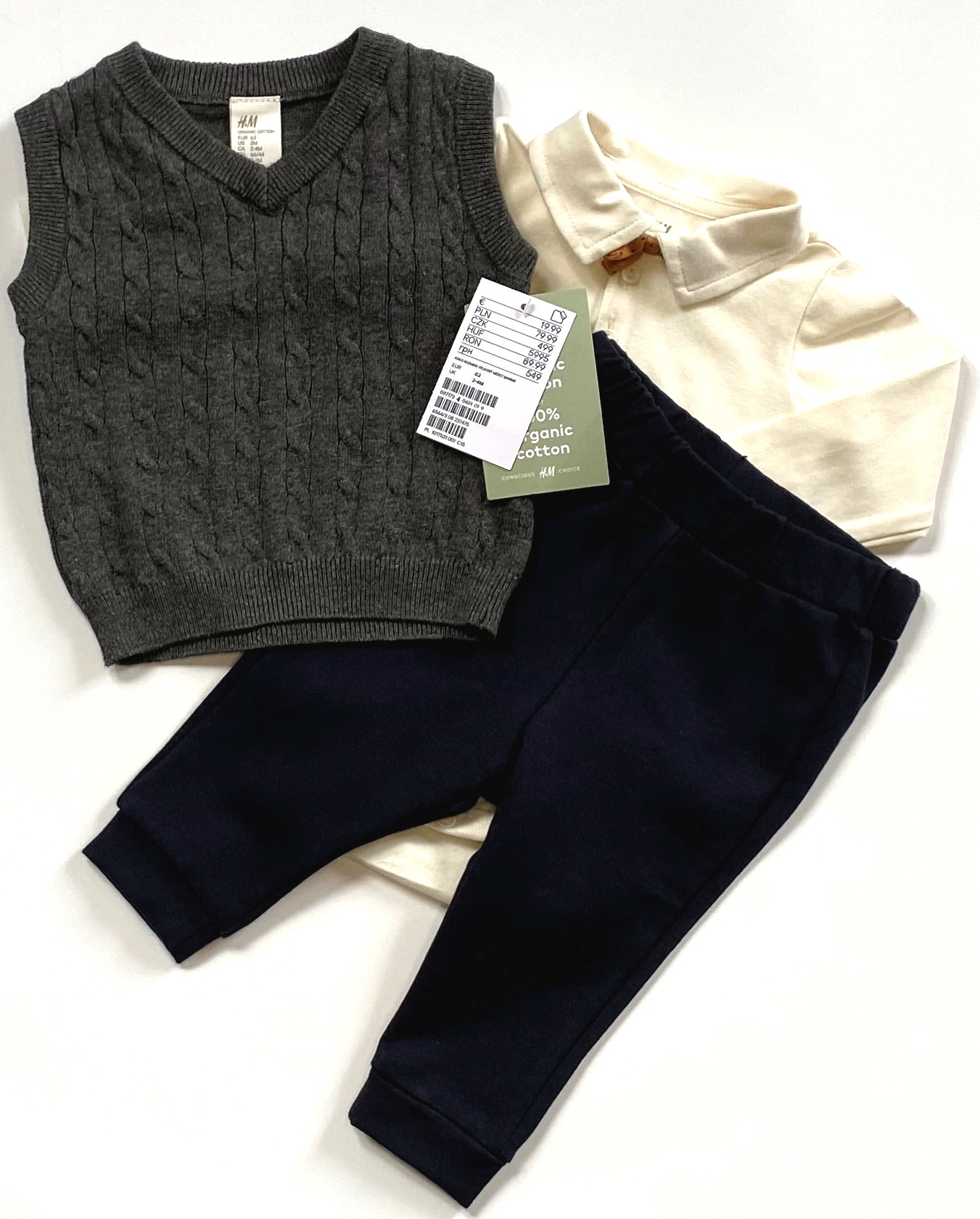 Detský komplet - H&M detská súprava 62 ecru, námornícka modrá, šedá, viacfarebná 3 ks.