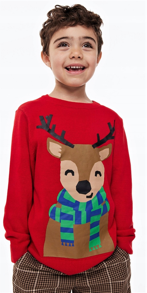 Detský sveter - H&M 98 červený, strieborný sveter