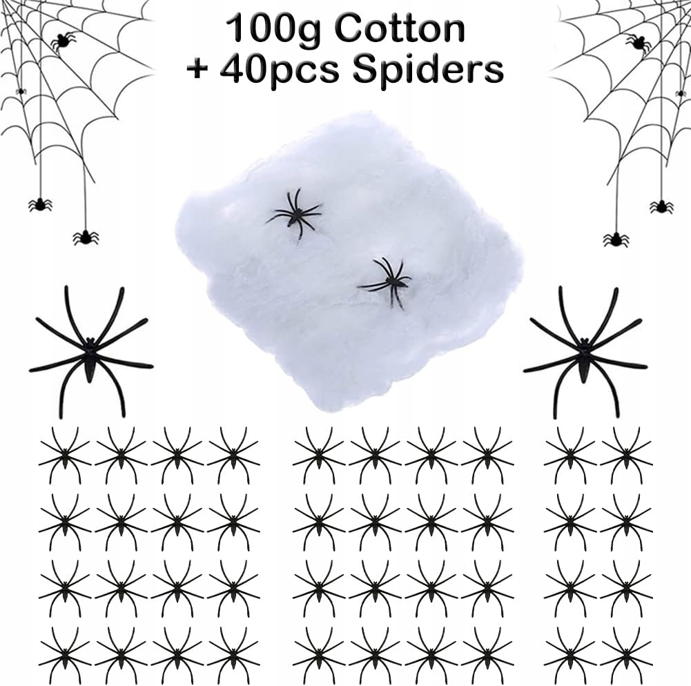 HALLOWEENSKÉ DEKORÁCIE 40x PAVÚČKY + PAVÚČKA 100g STRAŠIDLÁ DEKORÁCIA PÁRTY