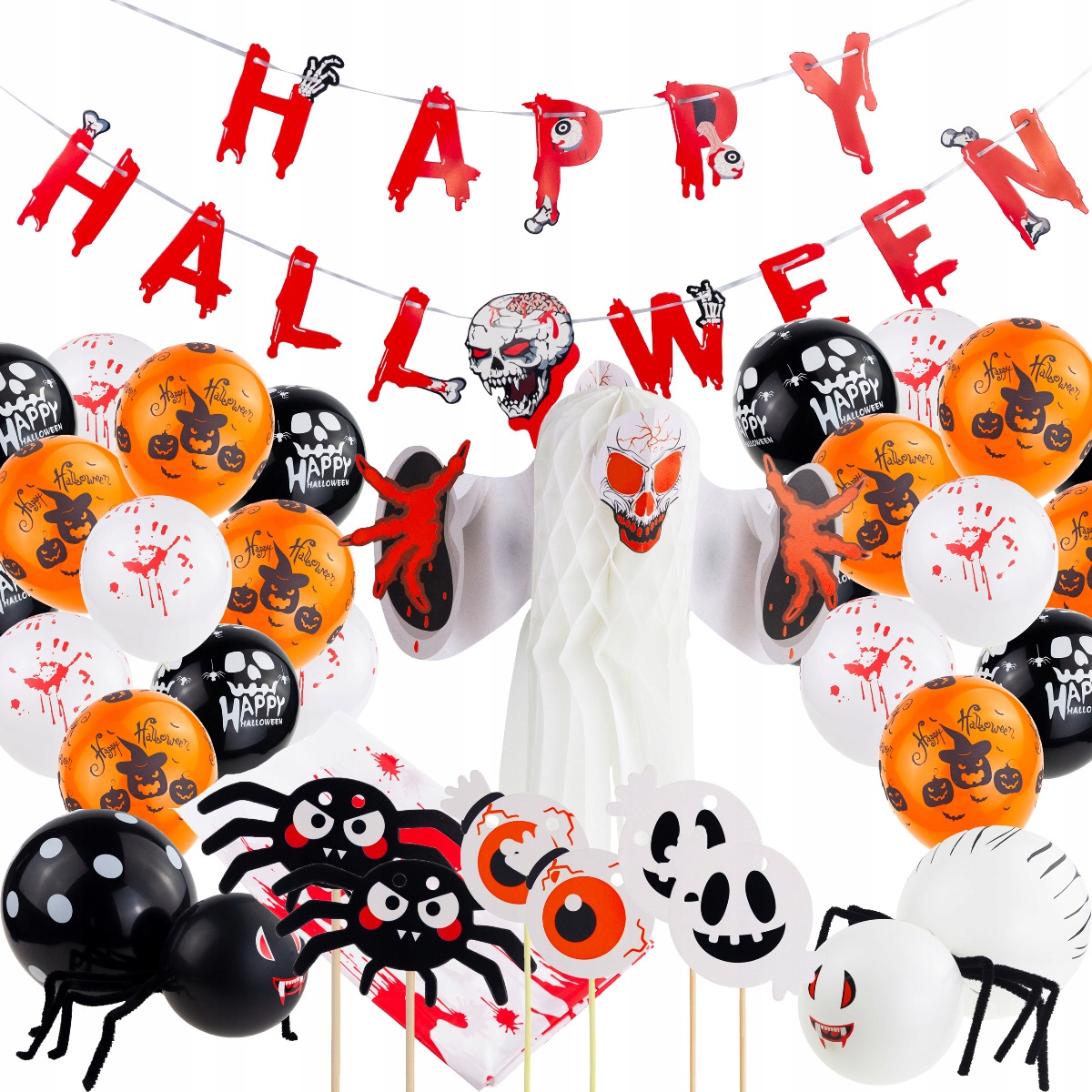 SÚPRAVA HALLOWEENSKÝCH DEKORácií GARLANDA BALÓNKY OBUS DUCHA VAVÚCI OZDOBY NA MUFÍNY