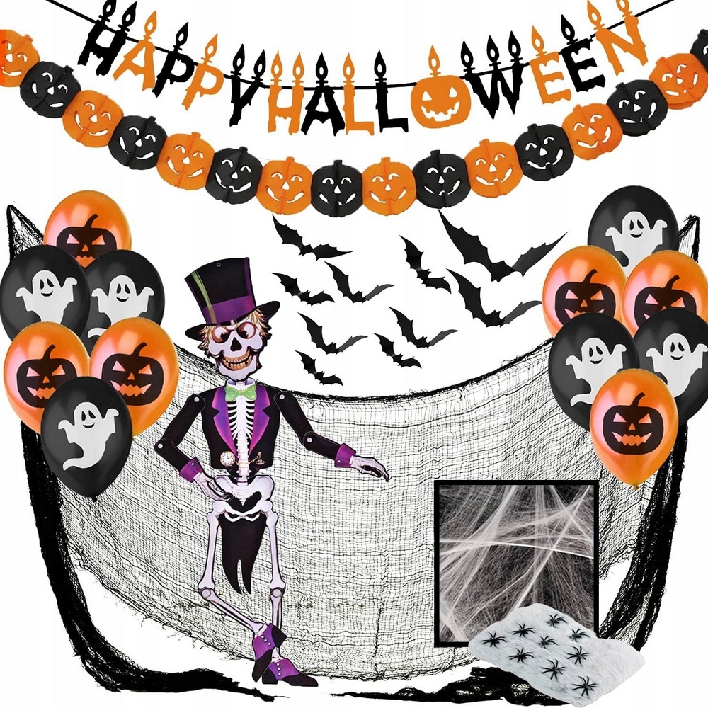 HALLOWEENSKÉ DEKORÁCIE 38 KUSOVÝCH PÁRTY DEKORÁCIE SÚPRAVA BALÓNOV pavúkov