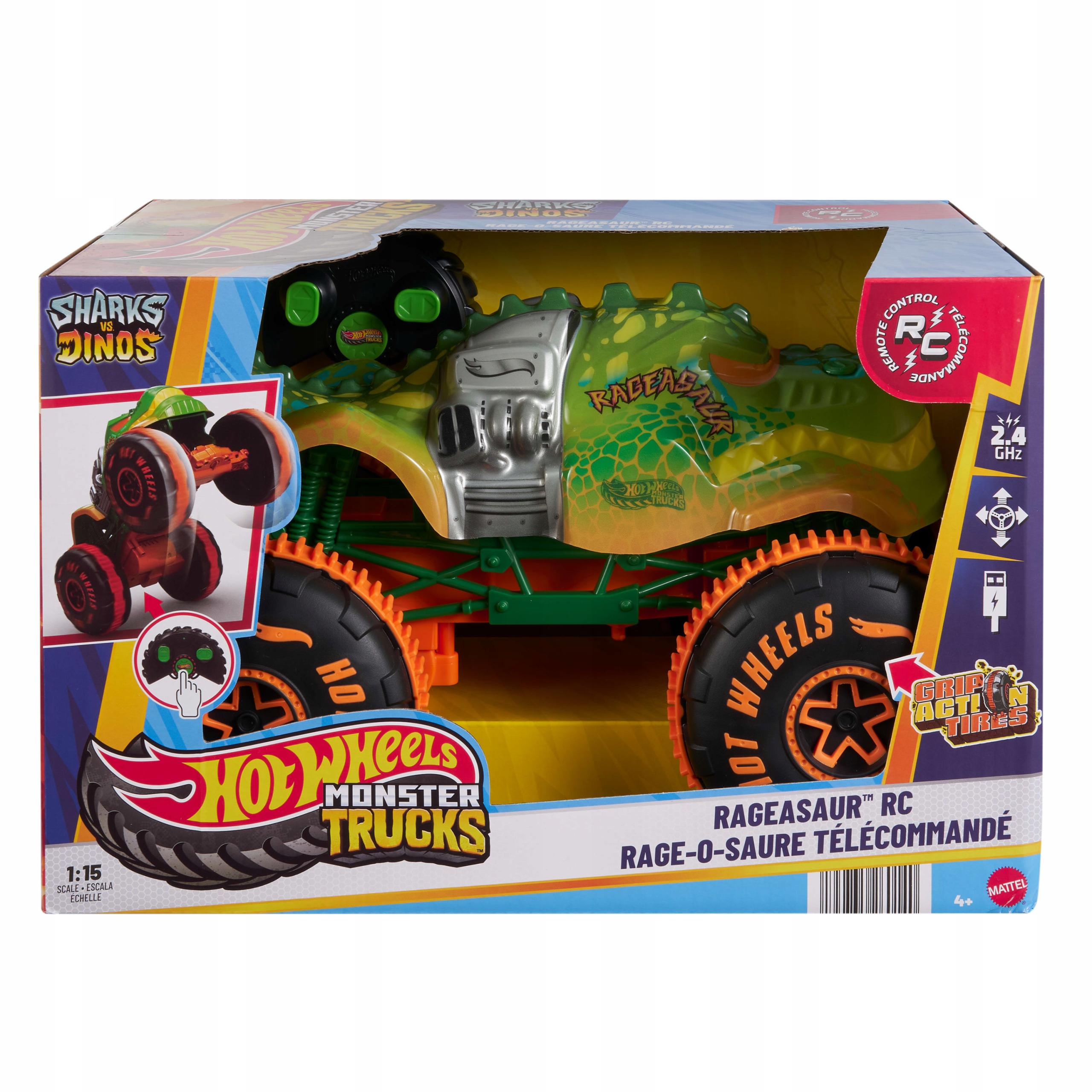Diaľkovo ovládané auto HOT WHEELS MONSTER TRUCK RC Rageasaur 1:15