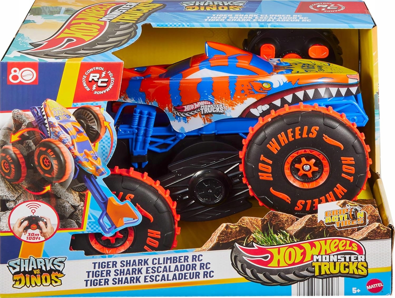 Diaľkovo ovládané auto HOT WHEELS MONSTER TRUCK RC TIGER SHARK Climber 1:15
