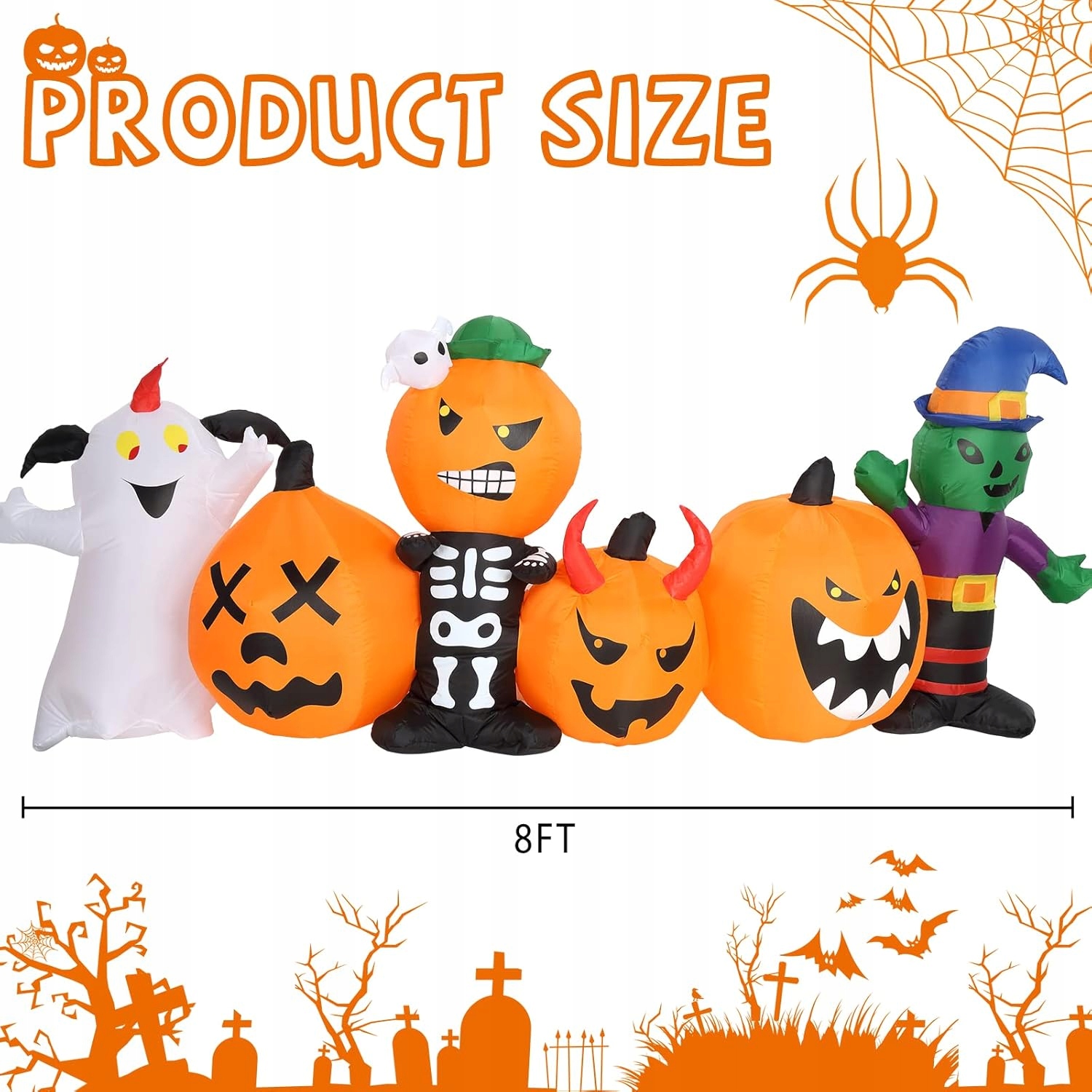 Halloweenska nafukovacia vonkajšia dekorácia Ghost Pumpkins LED