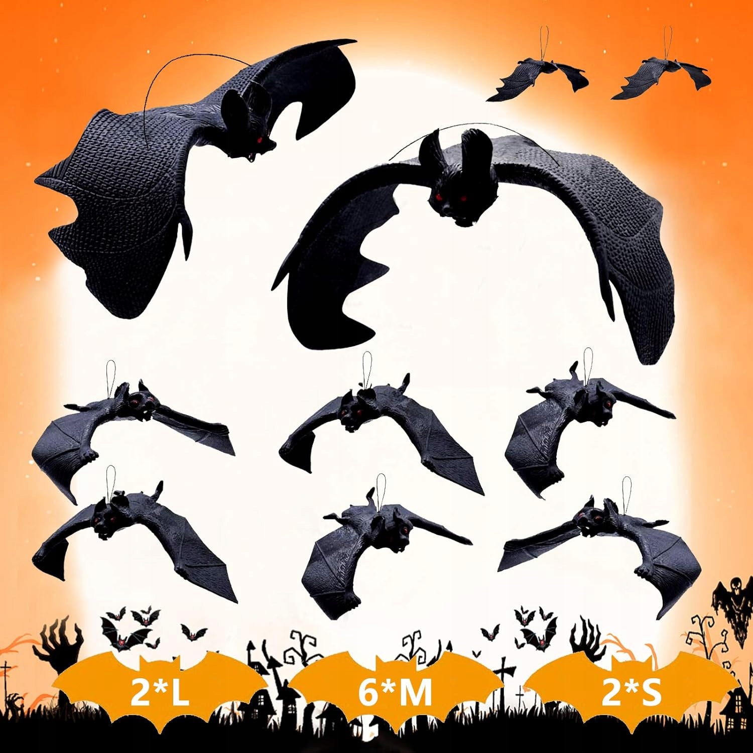Halloweenska dekoračná sada 3D RUBBER BAT 10 strašidelných netopierov