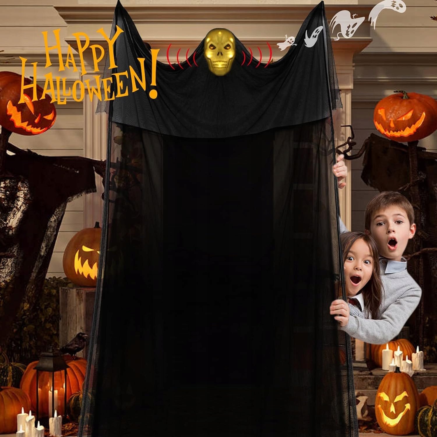 Snímač pohybu ducha halloweenskej dekorácie