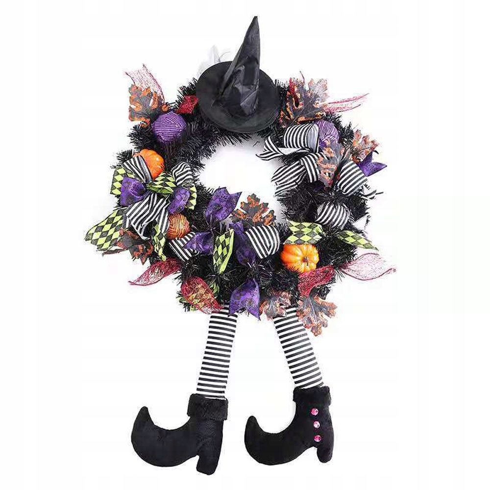 Halloweenske vence s klobúkom na ozdobu dverí