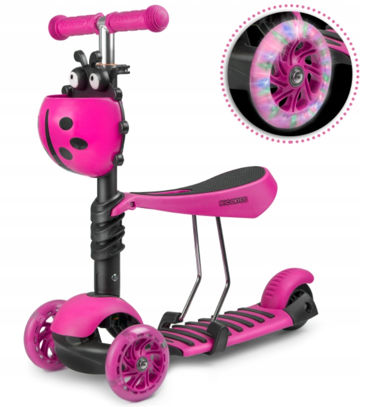 Scooter s tromi vyváženým vyvážením pre deti viedol 2in1