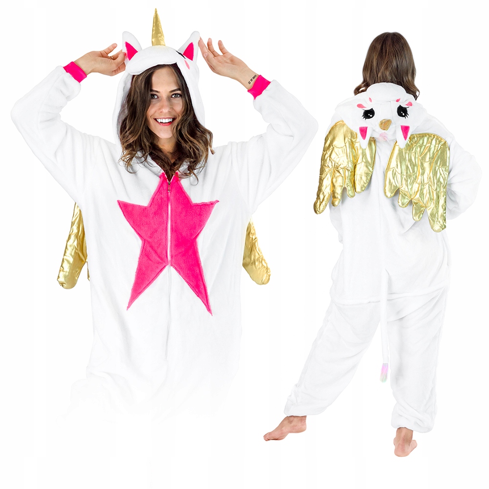 Kostým, maska - Jednorožec pegasus zlatý pyžama kigurumi onesie s