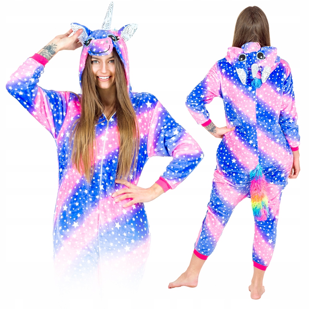 Kostým, maska - Jednorožec fialové ružové pyžamy kigurumi tiež m