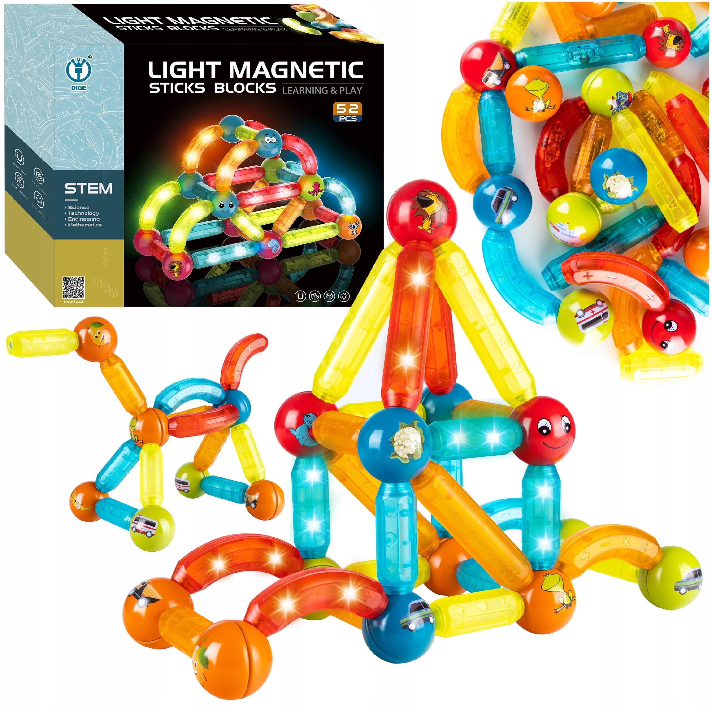 Magnetická stavebnica - Magnetické konštrukčné bloky žiariace 52 ks.