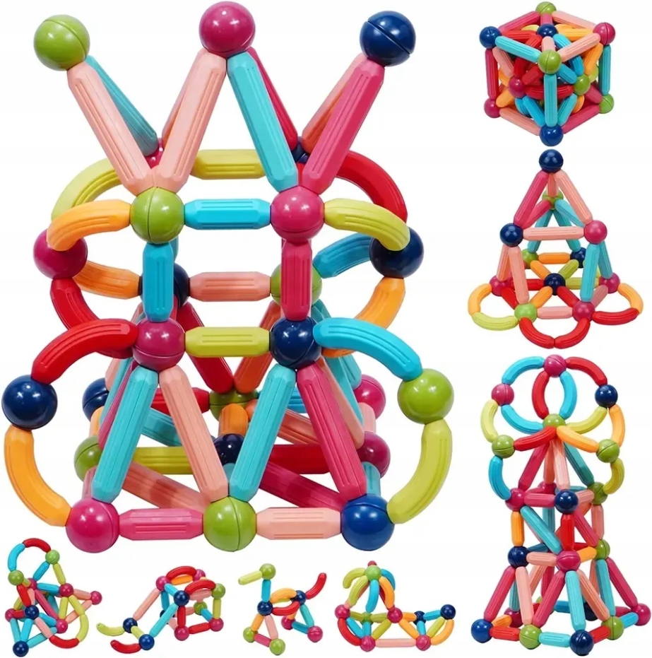 Magnetická stavebnica - Magnetické bloky konštrukčné tyčinky puzzle darček 64 kusov