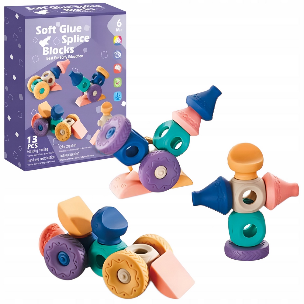 Senzorická hračka - Senzorické bloky mäkká gumová konštrukcia kreatívna puzzle 13 el.