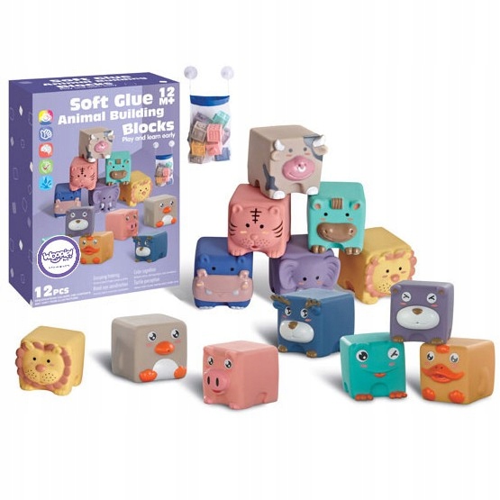 Senzorická hračka - SENZORY BLOCKS SOFT ANMALS 12 ks WOOPIE