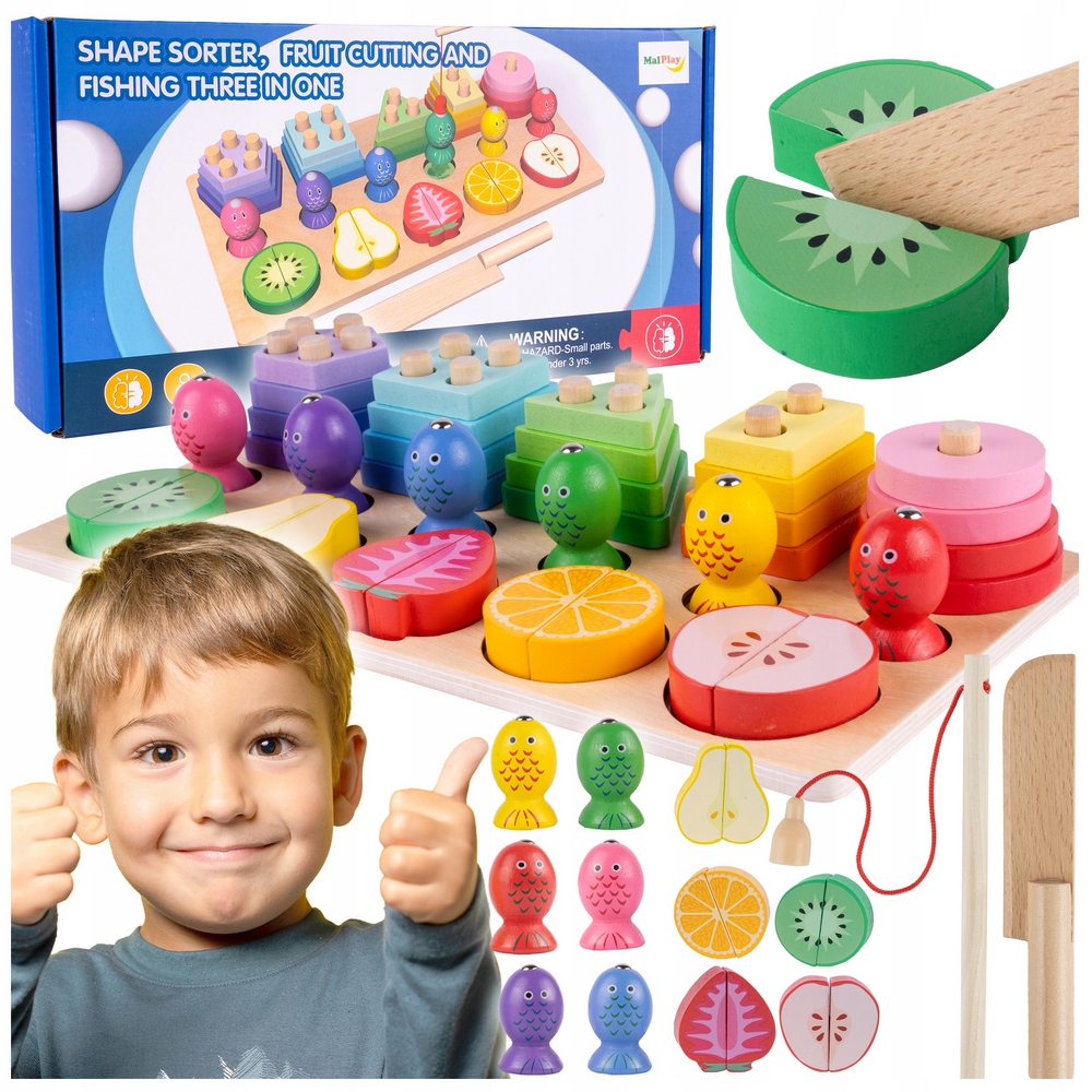 Triedička - Blokuje drevené puzzle montessori rybárske ryby sekanie na magnet