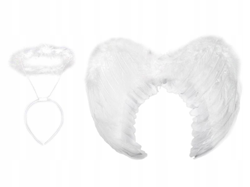 Kostým, maska - Angelic Set Aureola Wings vyrobené z peria hry Narodenia