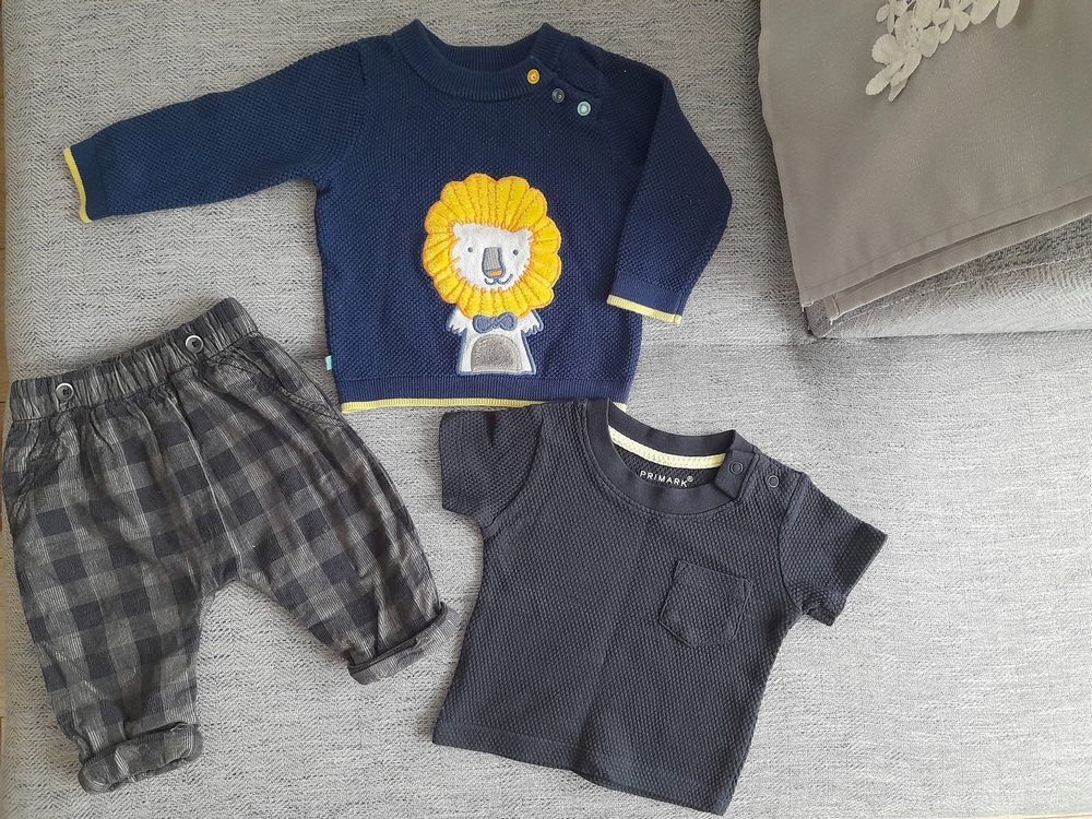 Detský komplet - Baby Set Primark 62 Navy Blue, šedá, žltá 3 ks.