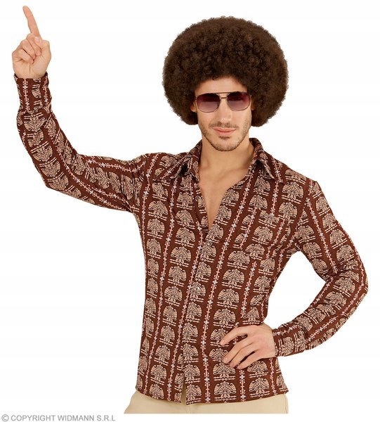Kostým, maska - Pánska disco košeľa hnedá 70. roky l/xl