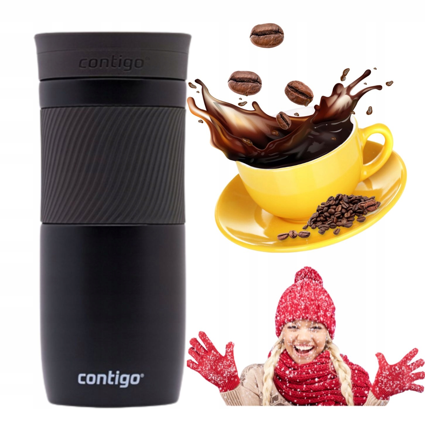 Detský desiatový box, fľaša - Čierny tepelný hrnček 470 ml pre zimné tesné pokračovanie