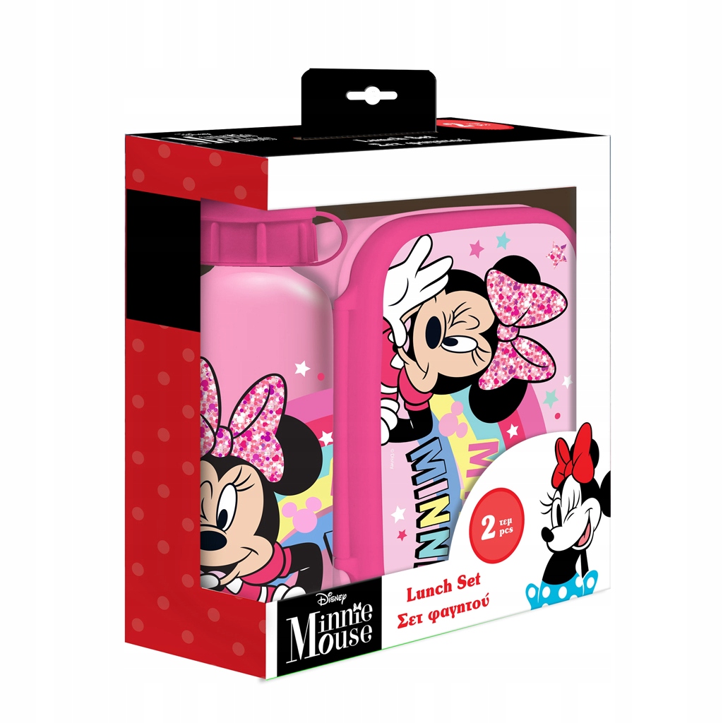 Detský desiatový box, fľaša - Hliníková fľaša na obedovú krabicu, box myši Minnie Mouse
