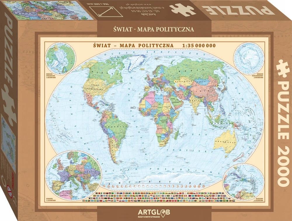 World Map + Flag Puzzle 2000 v poľštine