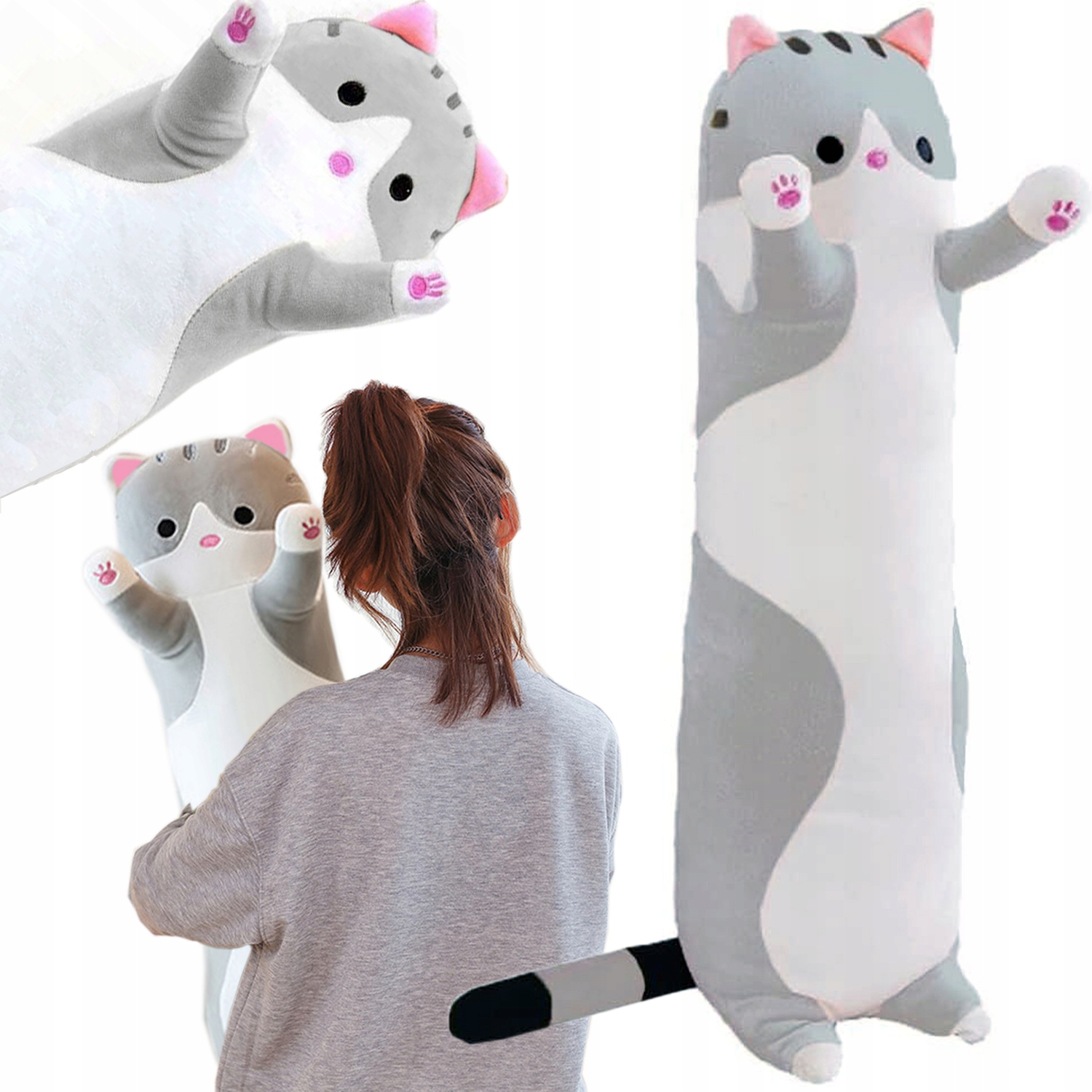 L.O.L Surprise zvieratko - PLYŠOVÝ VANKÚŠ MASKOT SIVÁ MAČKA DLHÝ 70 cm