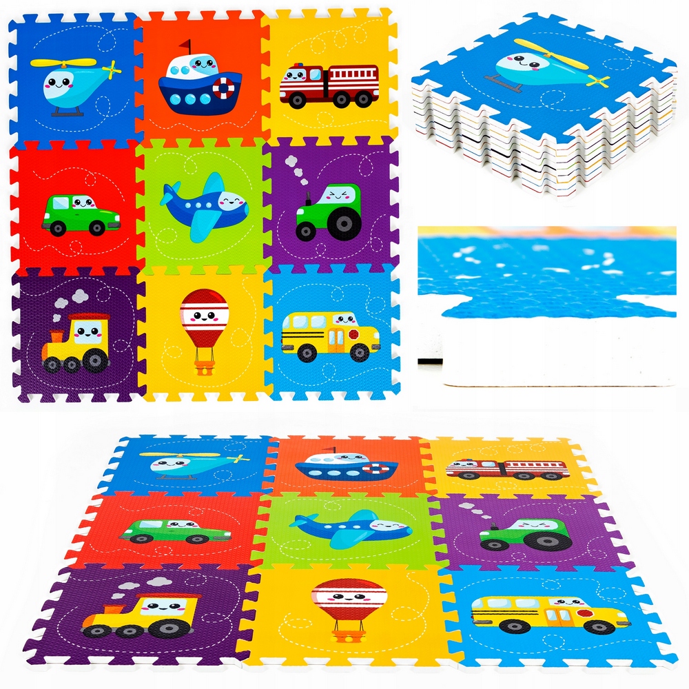 Vzdelávacia podložka - VZDELÁVACIE puzzle PODLOŽKA pre deti, DO VOZIDLA, hrubá, SKLADACIA, 9 ks