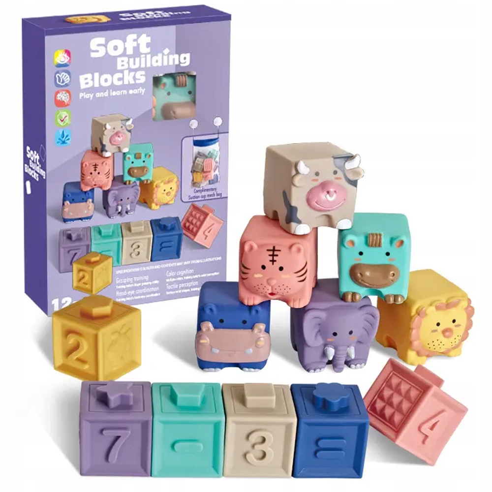 Penové bloky, puzzle - Mäkké senzorické bloky zvierat 12el matadi
