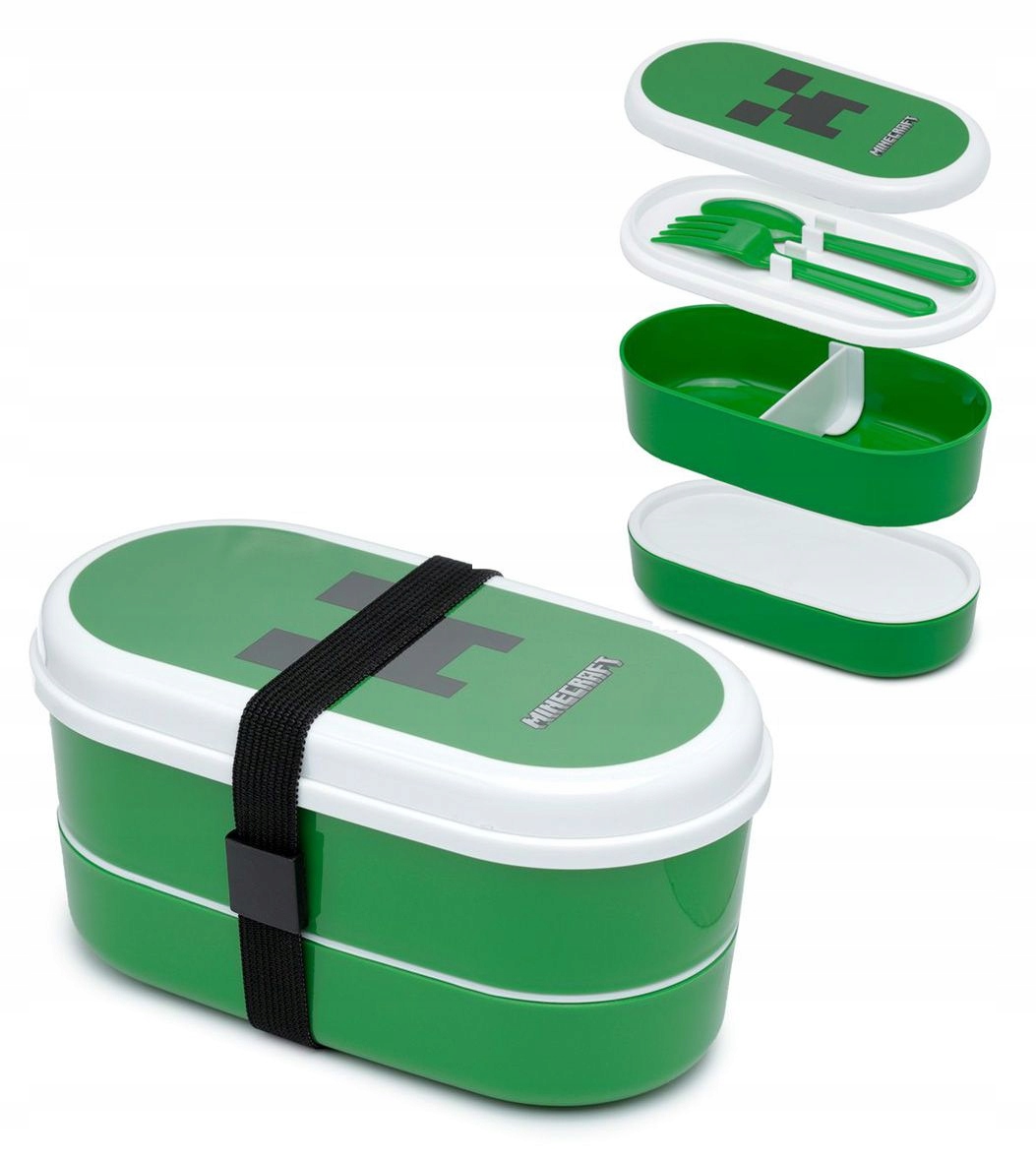 Detský desiatový box, fľaša - Minecraft Lunch Box Raňajky + príbory