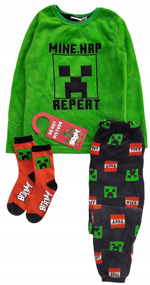 Pyžamo, župán - Minecraft pyžamy veľkosť 122 biela, čierna, oranžová, zelená