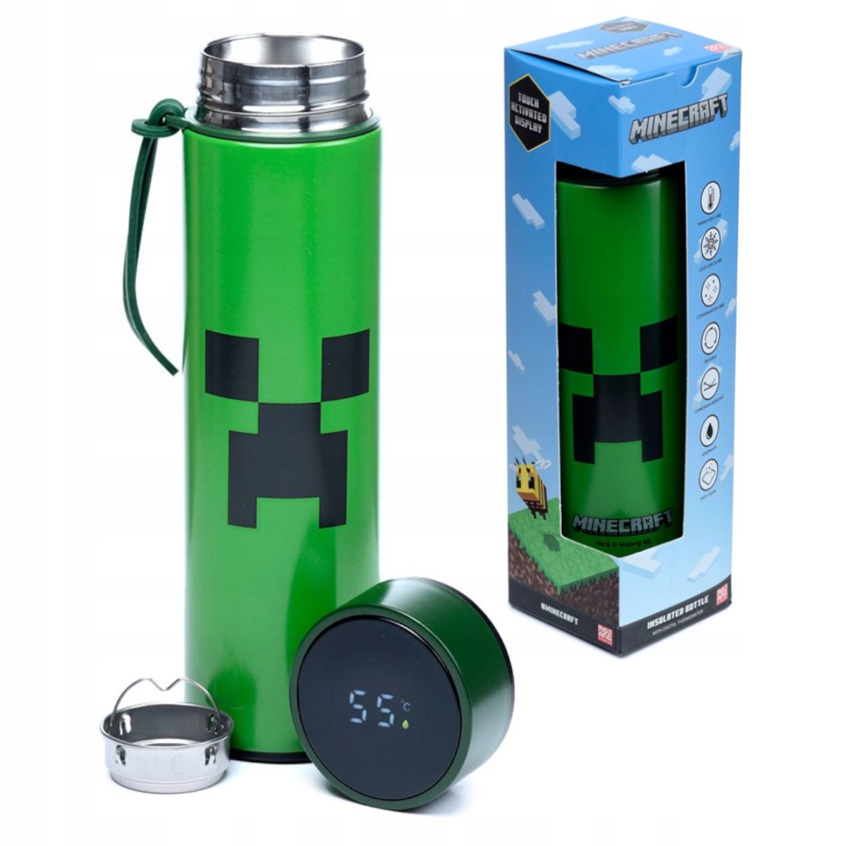 Detský desiatový box, fľaša - Minecraft Thermos fľaša 450 ml s teplomerom