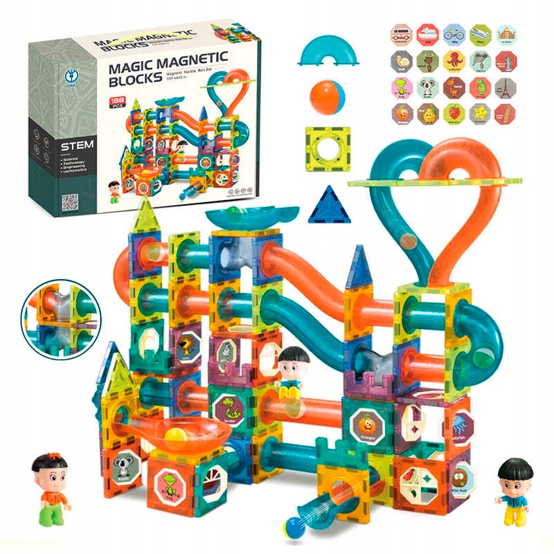 Magnetické bloky Svetelná guľôčková dráha Magnetické bloky 188 prvkov