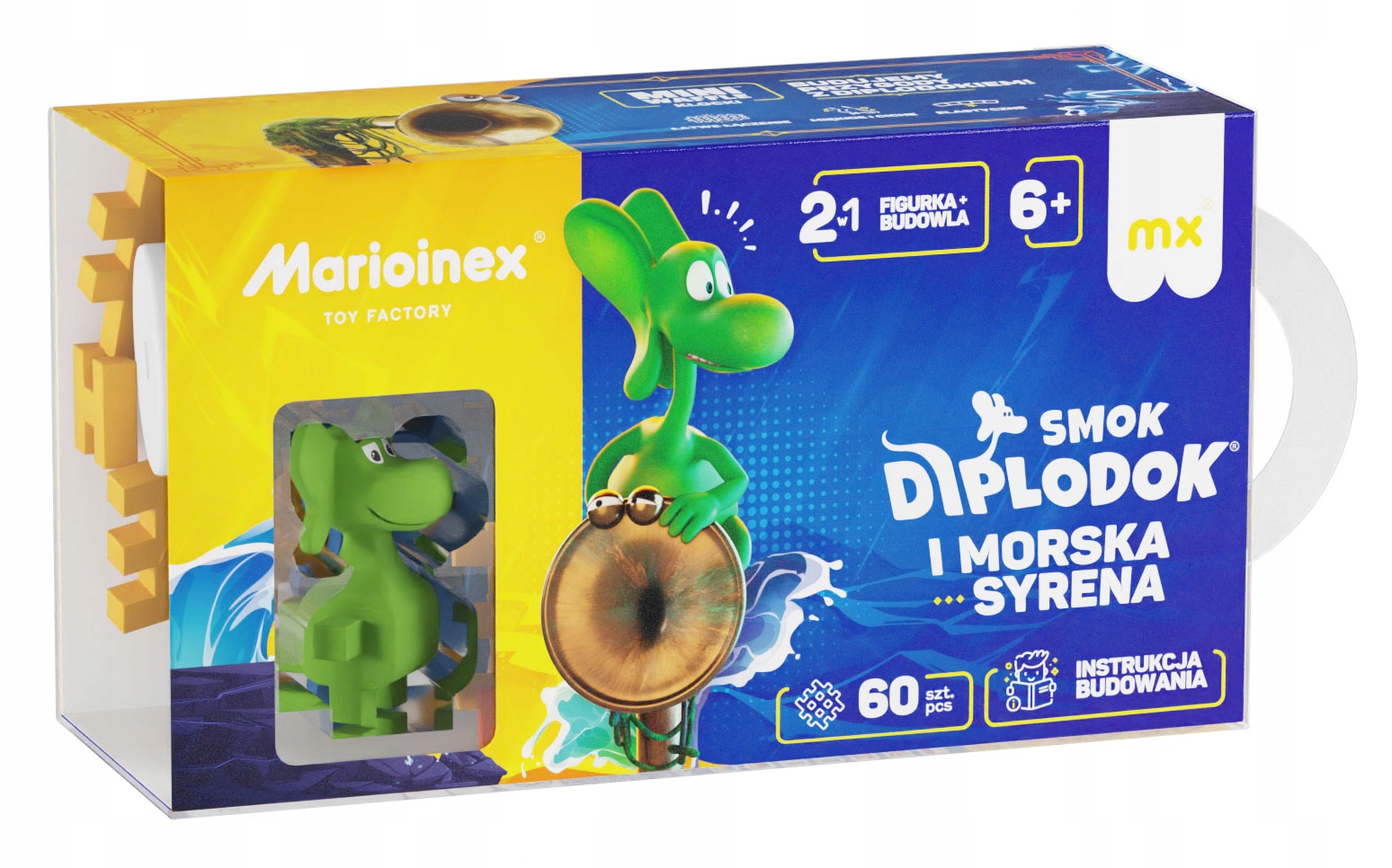 Marioinex Vaflový drak Diplodocus a Morská víla - stavebné kocky 60 dielikov