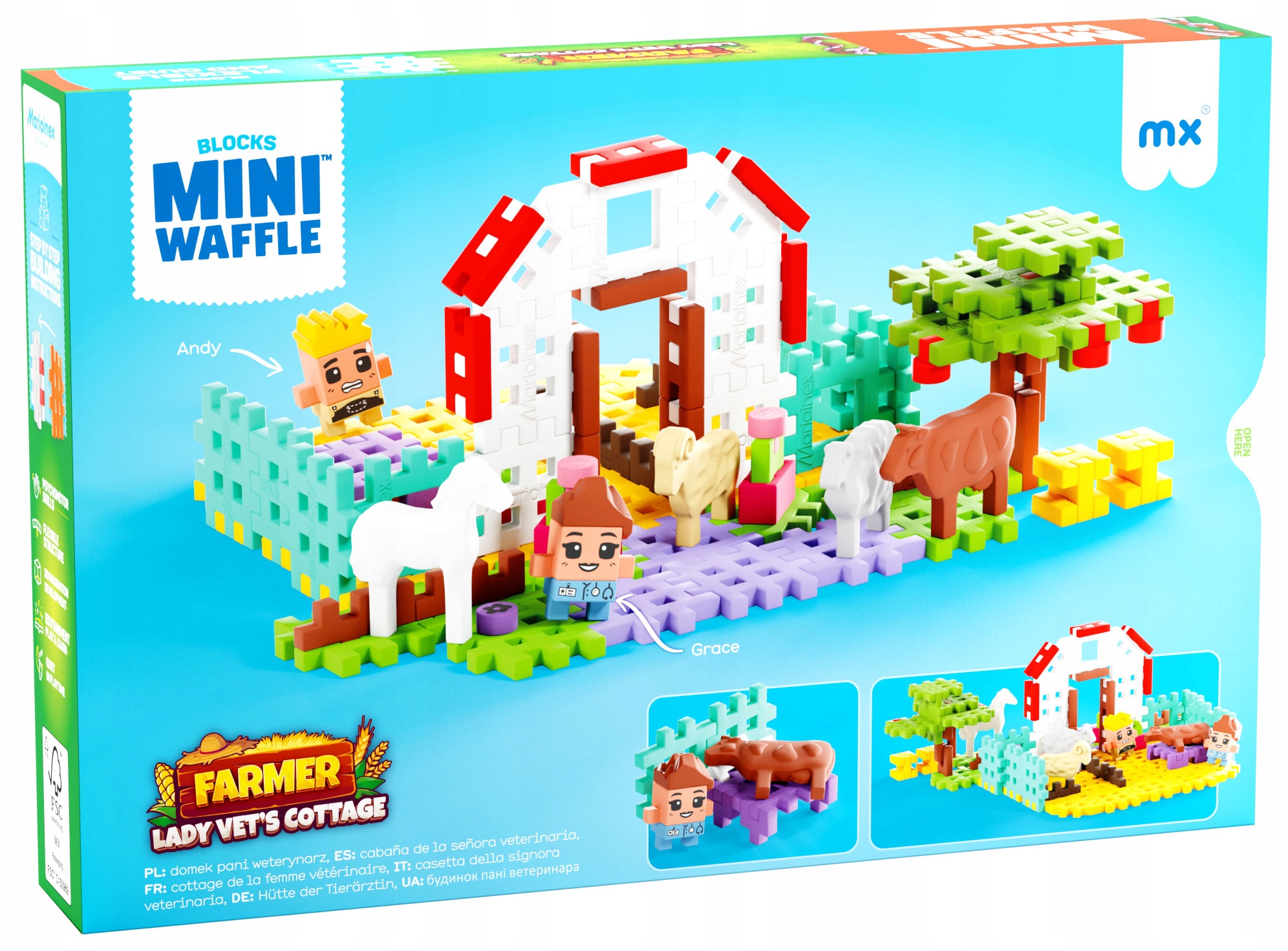 Marioinex mini FARMÁRSKA VAFLOVÁ STAVBA - Veterinársky domček, 100 dielikov