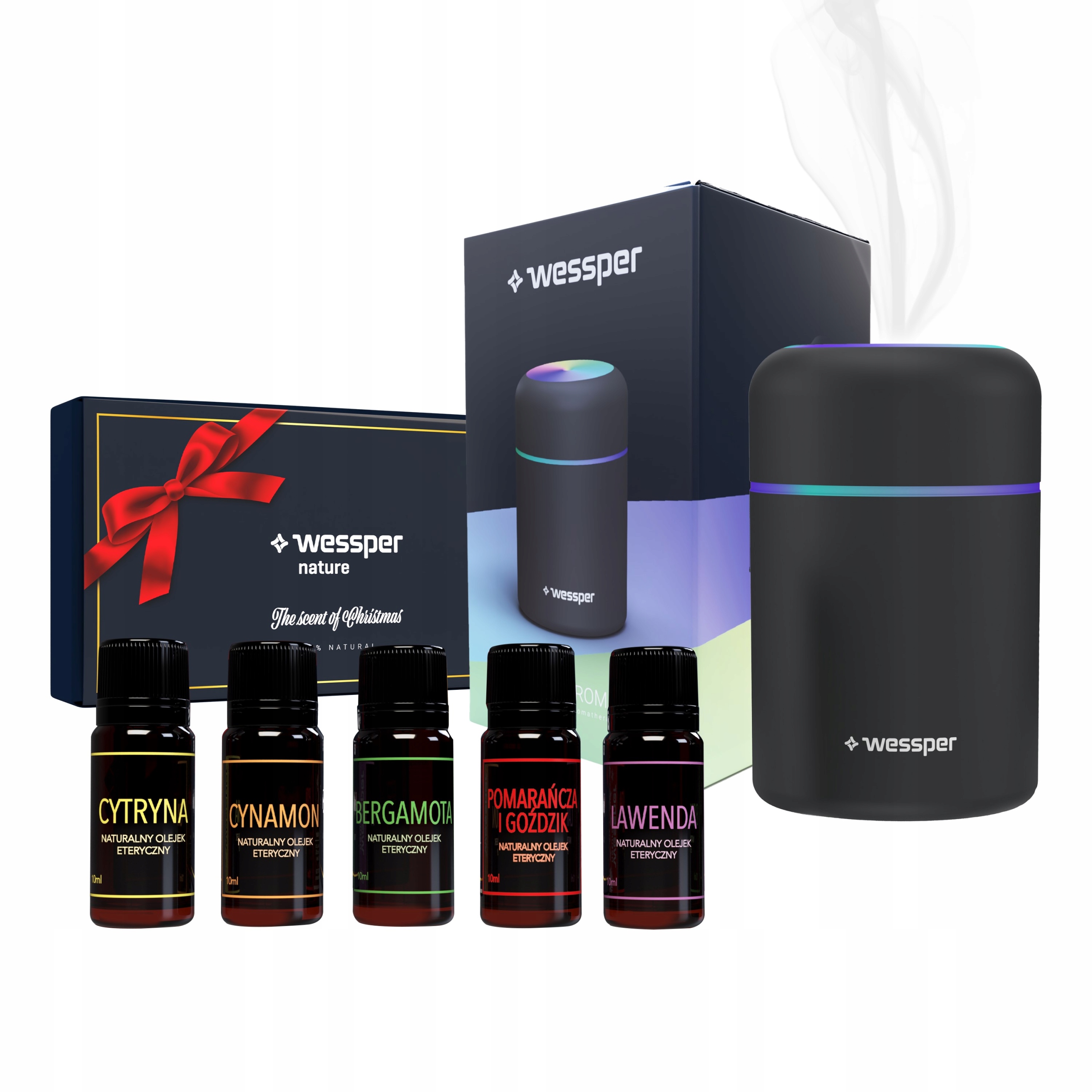 Ultrazvukový zvlhčovač Wesper Aquaaroma 2 v čiernom + éterický olej Wesper set 10 ml