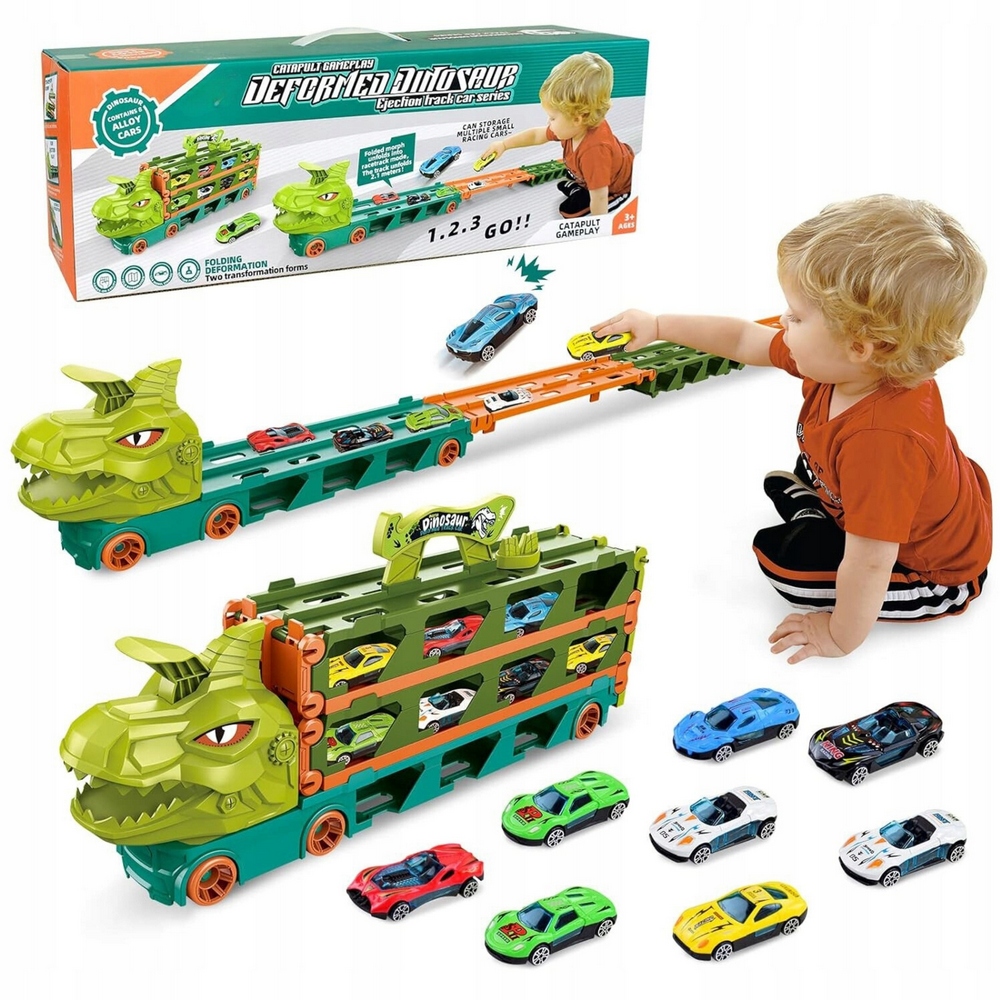TRUCK TIR AUTOMOBILOVÉ AUTÁ DINOSAUR ROZŠÍRITEĽNÁ AUTODRÁHA 10 V 1 2,1 M