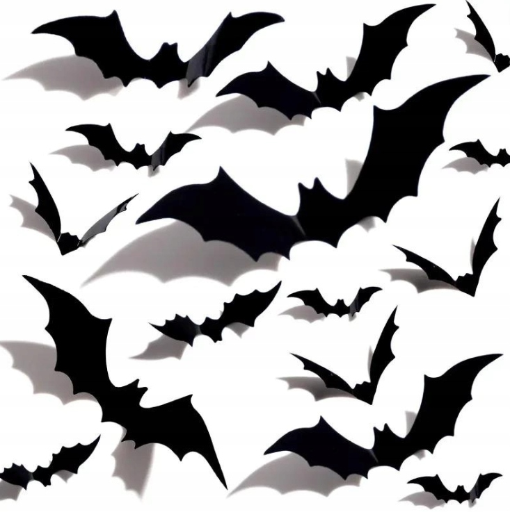 3D NÁLEPKY NETOPIEROV HALLOWEENSKÉ OZDOBY OZDOBENIE NA PÁRTY 56 KS