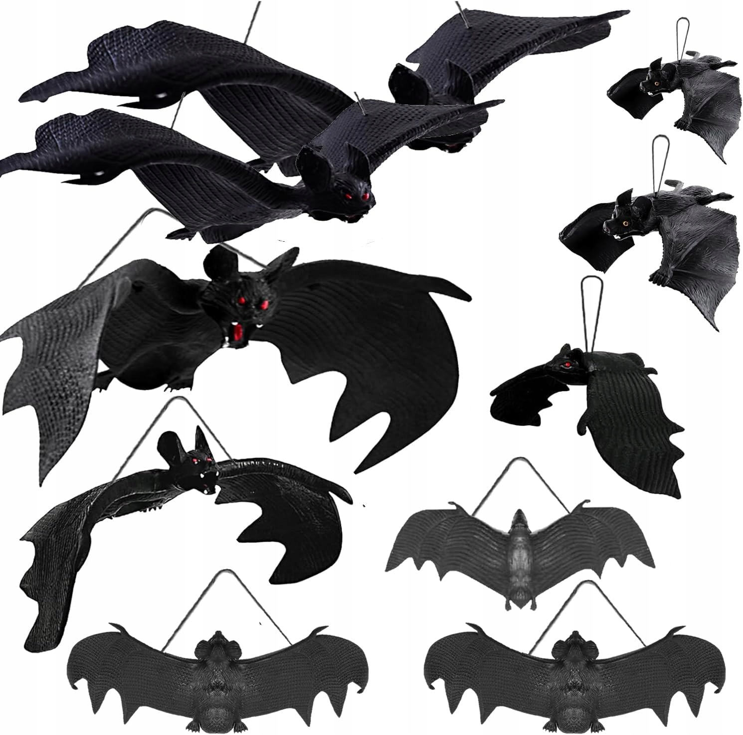 REALISTICKÁ DEKORÁCIA Z GUMOVÉHO BAT 10 KS HALLOWEEN RÔZNE VEĽKOSTI