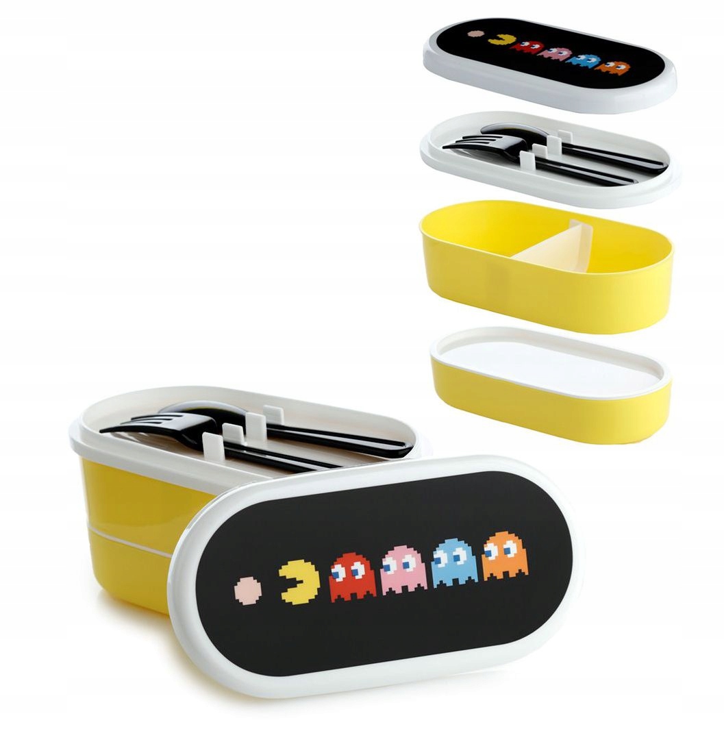 Detský desiatový box, fľaša - PAC MAN Lunch Box Breakfast + príbory