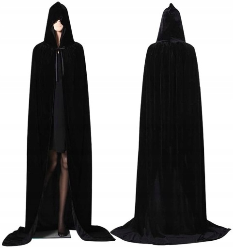 Kostým, maska - Čierna gotická mys s kapucňou Halloween 150 cm